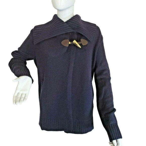 Michael Kors Navy Knit Cardigan Wrap Size S Wool Blend Long Sleeve Shawl Collar - Picture 1 of 9